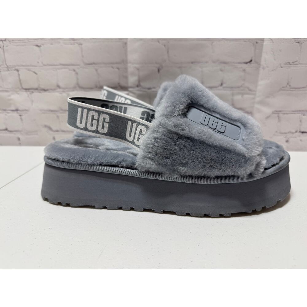 UGG Disco Slide Platform Slipper Sz 10 Color Ash Fog Sheepskin Upper And Insole - Picture 4 of 11